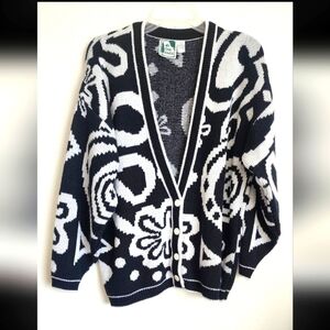 In The Park Vintage Women's Black & White Cardigan Sweater Sz L